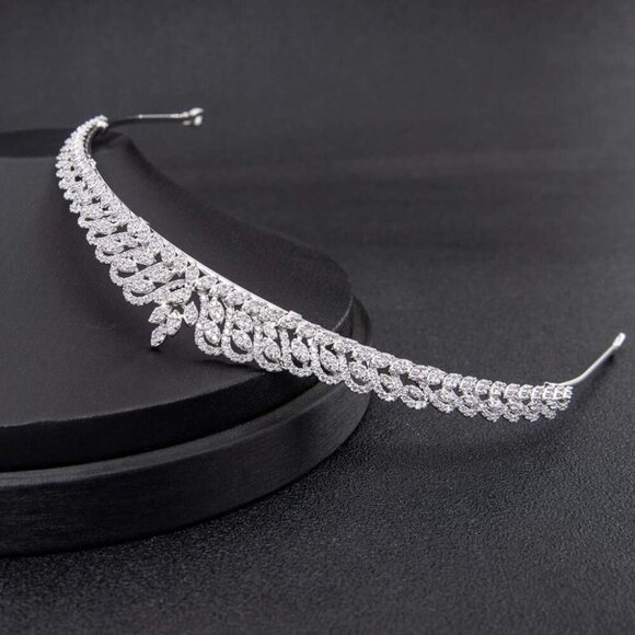 Cubic Zirconia Bridal Tiara Copper Platinum Plated Wedding Hair Accessory